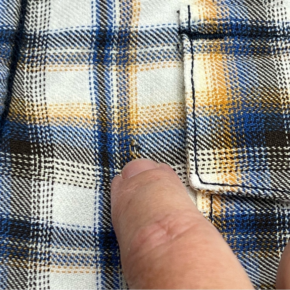 32 Bar Blues Mens Blue Yellow‎ Black White Plaid Long Sleeve Shirt Large *FLAWED - Picture 7 of 14